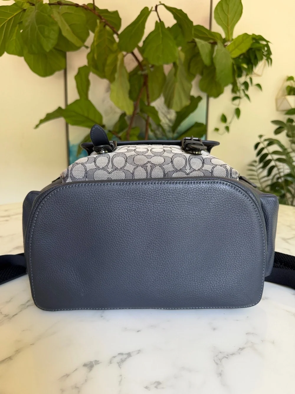 Coach Sprint Backpack In Signature Jacquard & Leather Midnight Navy Blue CE523